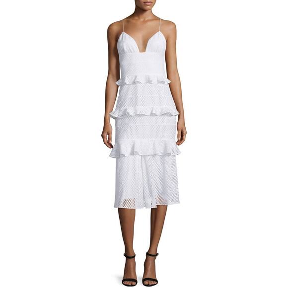 CUSHNIE ET OCHS Sleeveless Tiered-Eyelet Bustier Dress White Eyelet Lace Size 2 - Picture 1 of 16